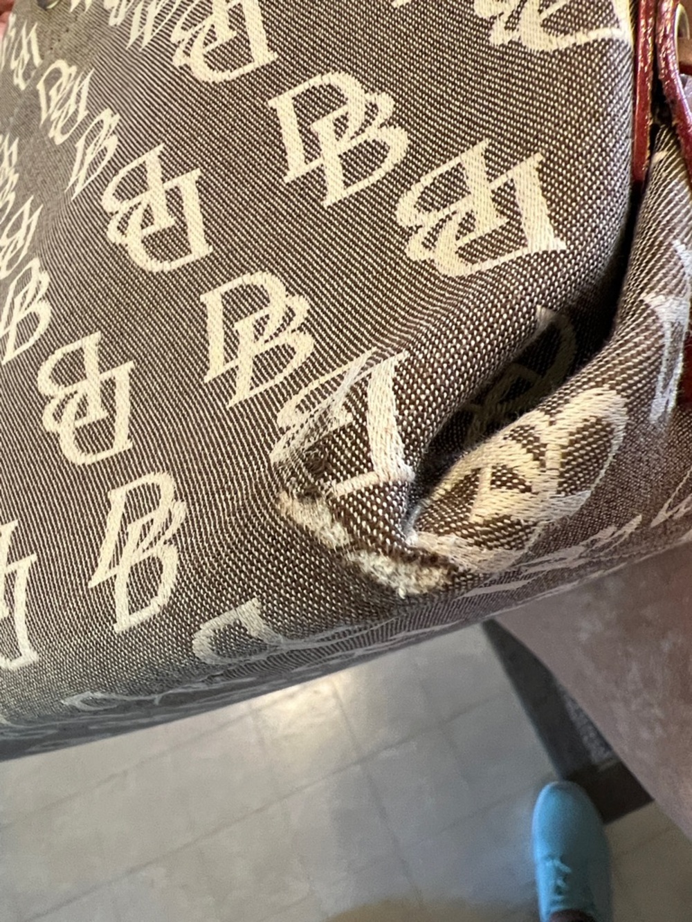 Dooney & Bourke Vintage Monogram Drawstring Bucket Tote with Leather Trim - Picture 8 of 15